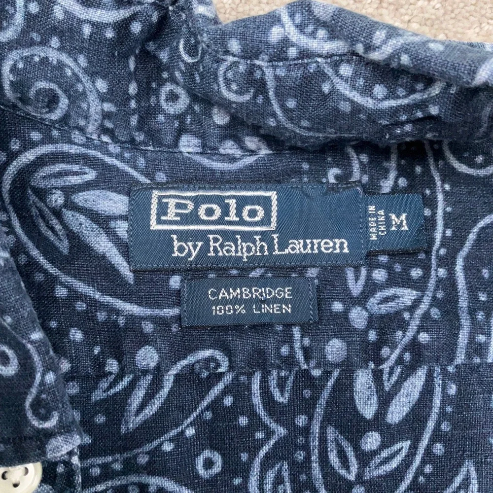 Polo Ralph Lauren Shirt Mens M Navy Paisley Cambridge Pullover Coastal Linen